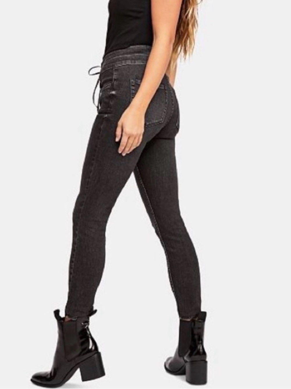 WE THE FREE CRVY charcoal gray lace-up high-waist skinny stretchy jeans, size 29 - Picture 16 of 16
